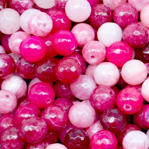 Dyed Jade 10mm Facet Round Beads Mix 35pc   Watermelon pack of 10 for jewellery making