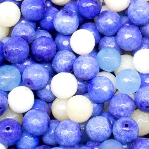 Dyed Jade 12mm Facet Round Beads Mix 30pc   Beach Blue pack of 12 for jewellery making