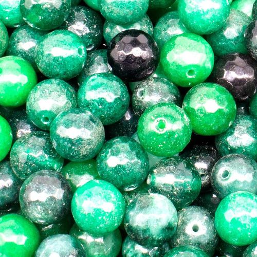 Dyed Jade 12mm Facet Round Beads Mix 30pc   Pine Forrest pack of 12 for jewellery making
