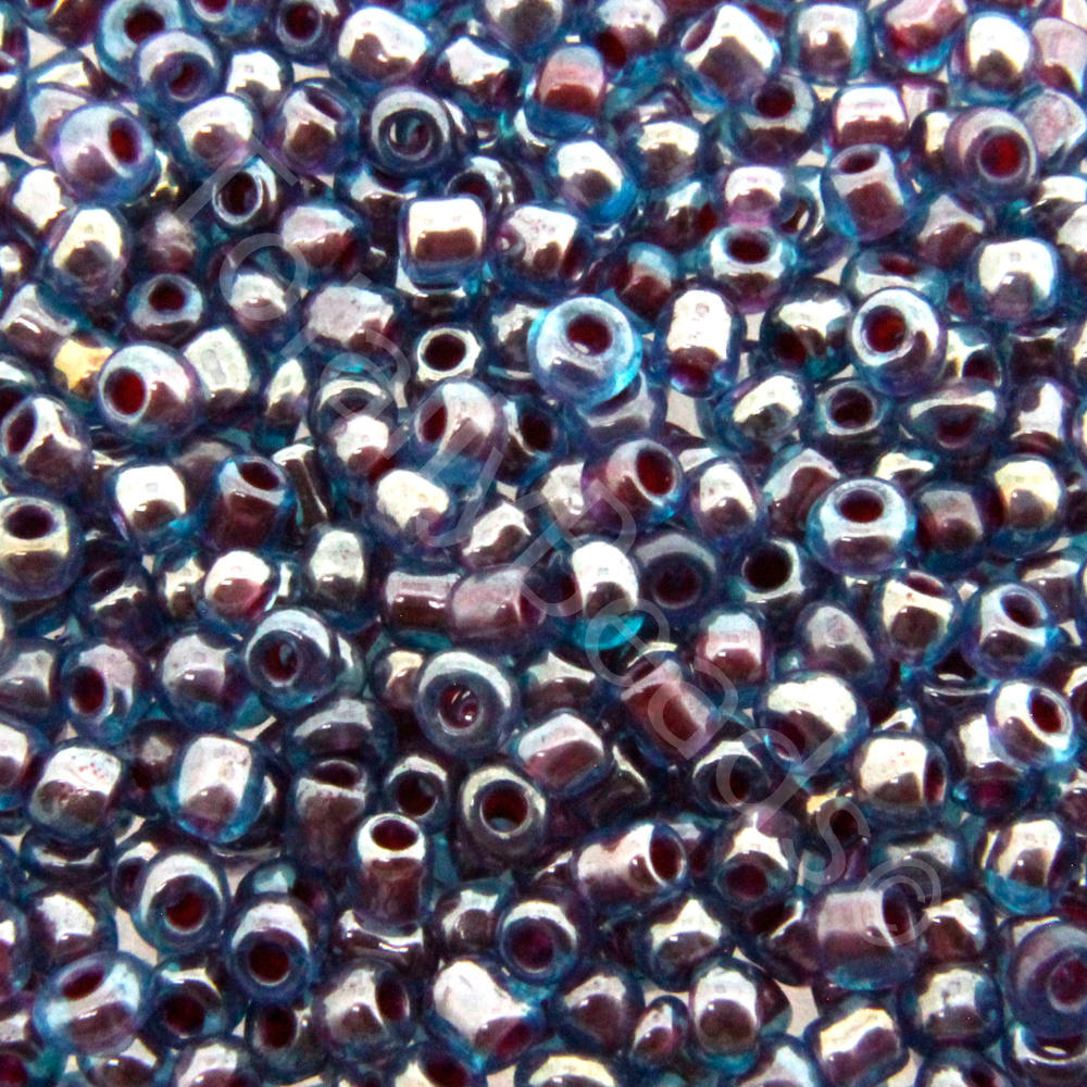Seed Beads Colour Lined Luster  Red  Turquoise - Size 11 100g