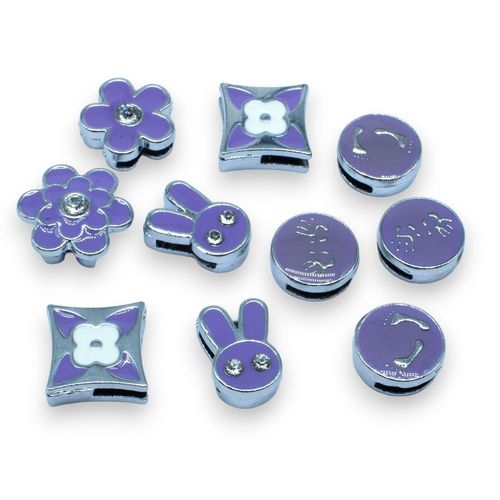 Slider Bead Enamel Pack 10pcs   Lilac 11mm for jewellery making