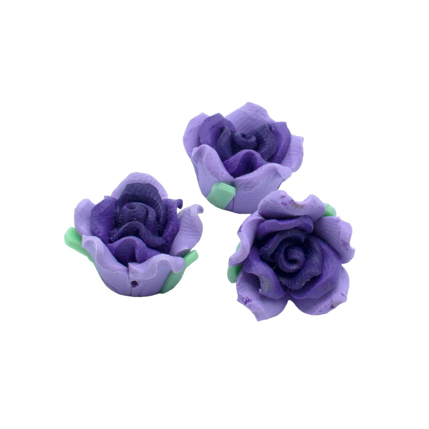 Fimo Flower Bead 15mm   Purple 4pcs for jewellery making