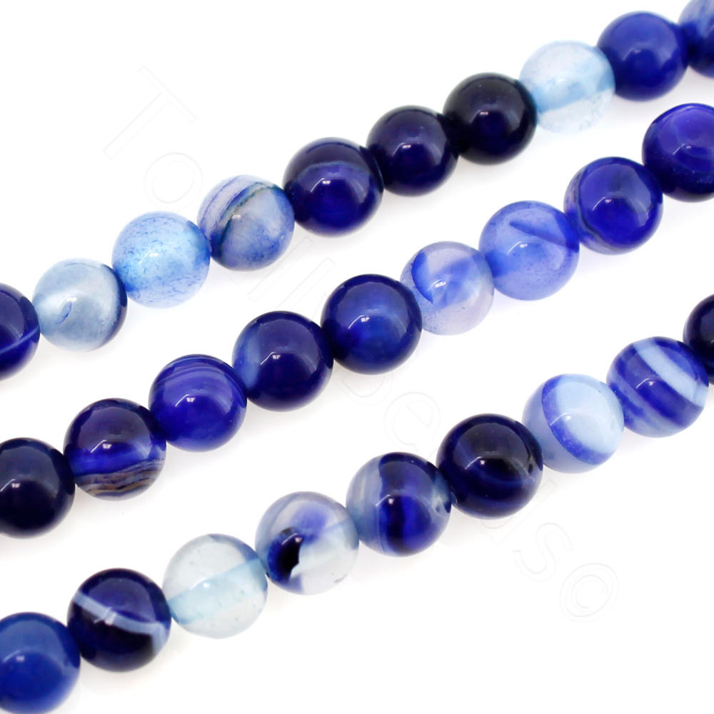 Banded Agate Round 6mm 15" Strand - Royal Blue