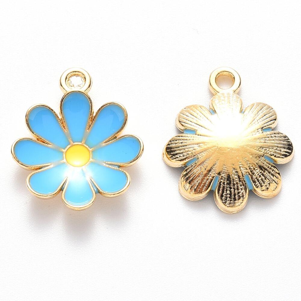 Enamel Gold Charm   19mm Curve Flower Sky Blue 2pc for jewellery making