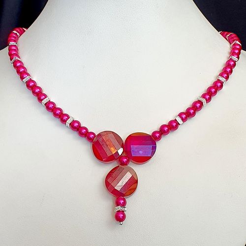 Sandra Coin Necklace & Earrings pink magenta necklace making kit — DIY set with beads and instructions for creating handmade jewelry