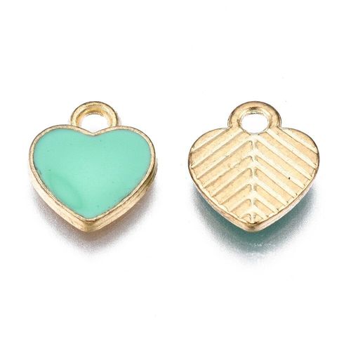 Enamel Gold Charm   12mm Heart Aqua 2pc for jewellery making