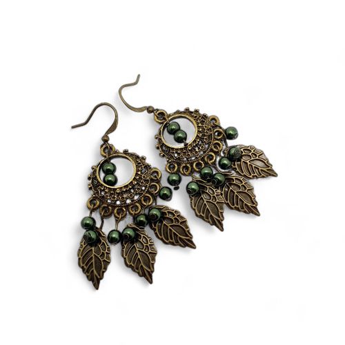 Autumn Bronze Earrings 3 Pairs forrest green earring making kit — DIY set with beads and instructions for creating handmade jewelry