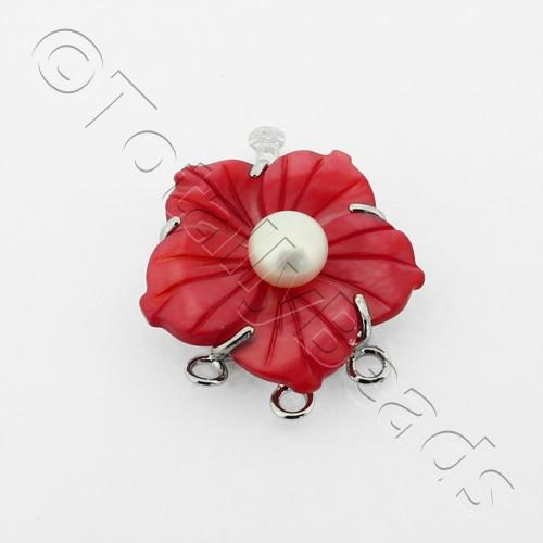 3 Row Connector Box Clasp Flower - Red