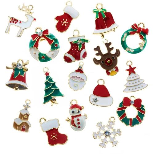 15 pcs Enamel Christmas Gold Charm Collection for jewellery making