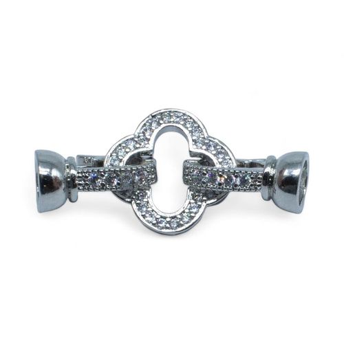 Fancy Rhinestone Clasp Clover 14mm   Rhodium for jewellery making