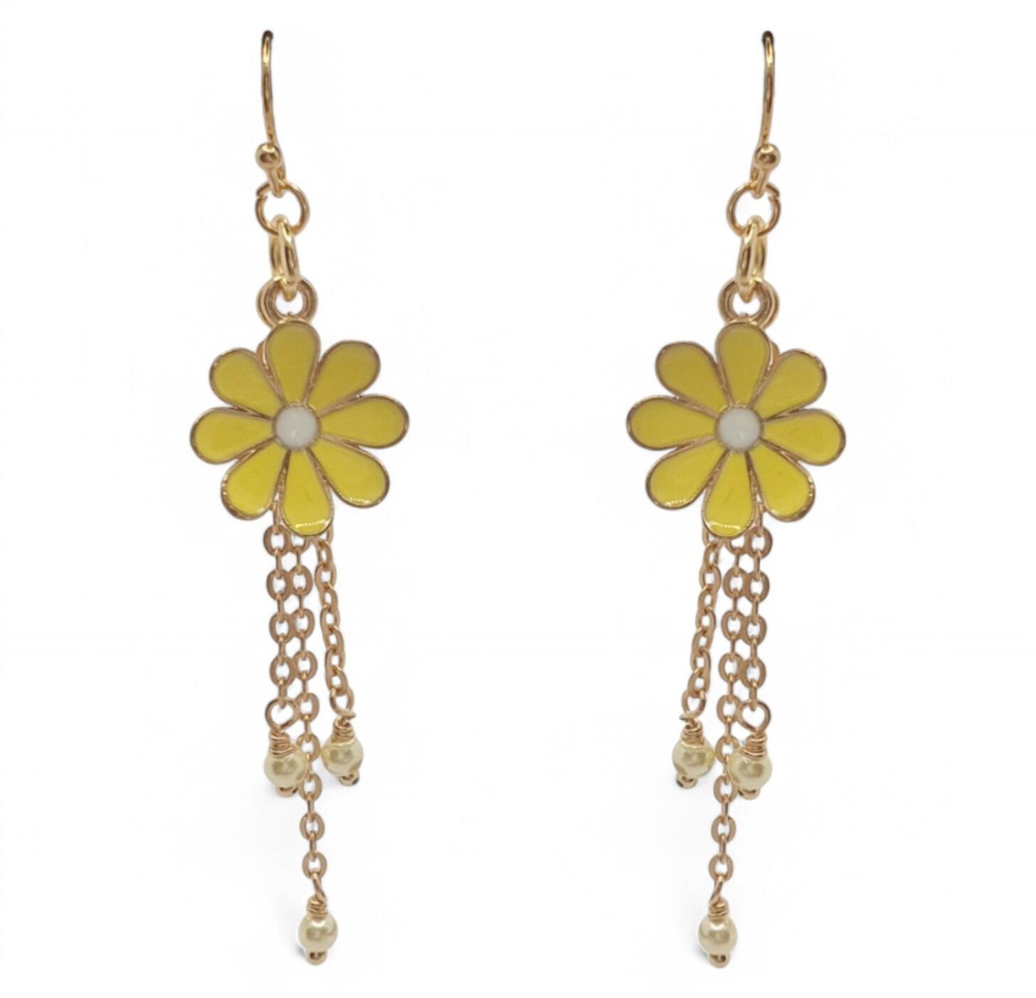 Tansy Floral Earrings yellow earring making kit — DIY set with beads and instructions for creating handmade jewelry