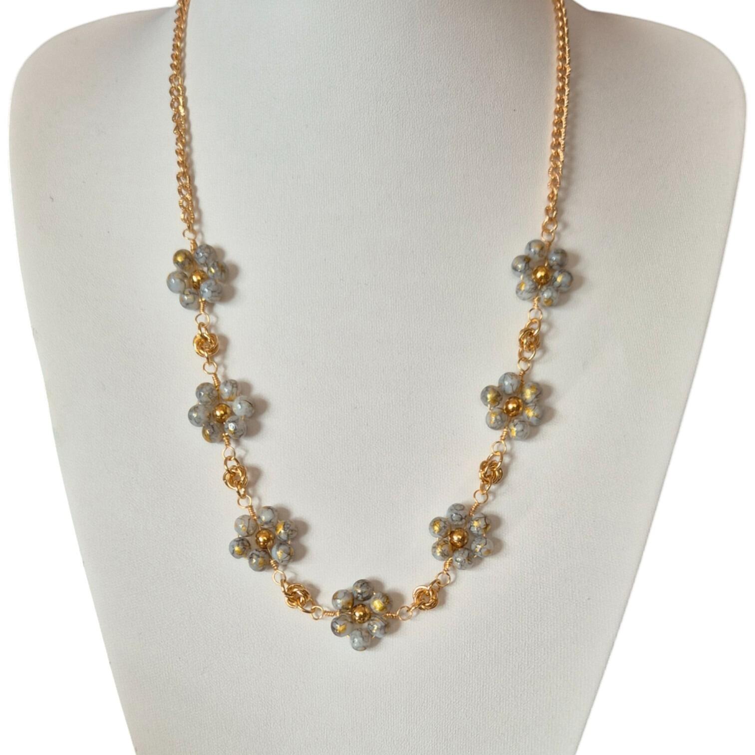 Noelani Floral Necklaces grey necklace making kit — DIY set with beads and instructions for creating handmade jewelry