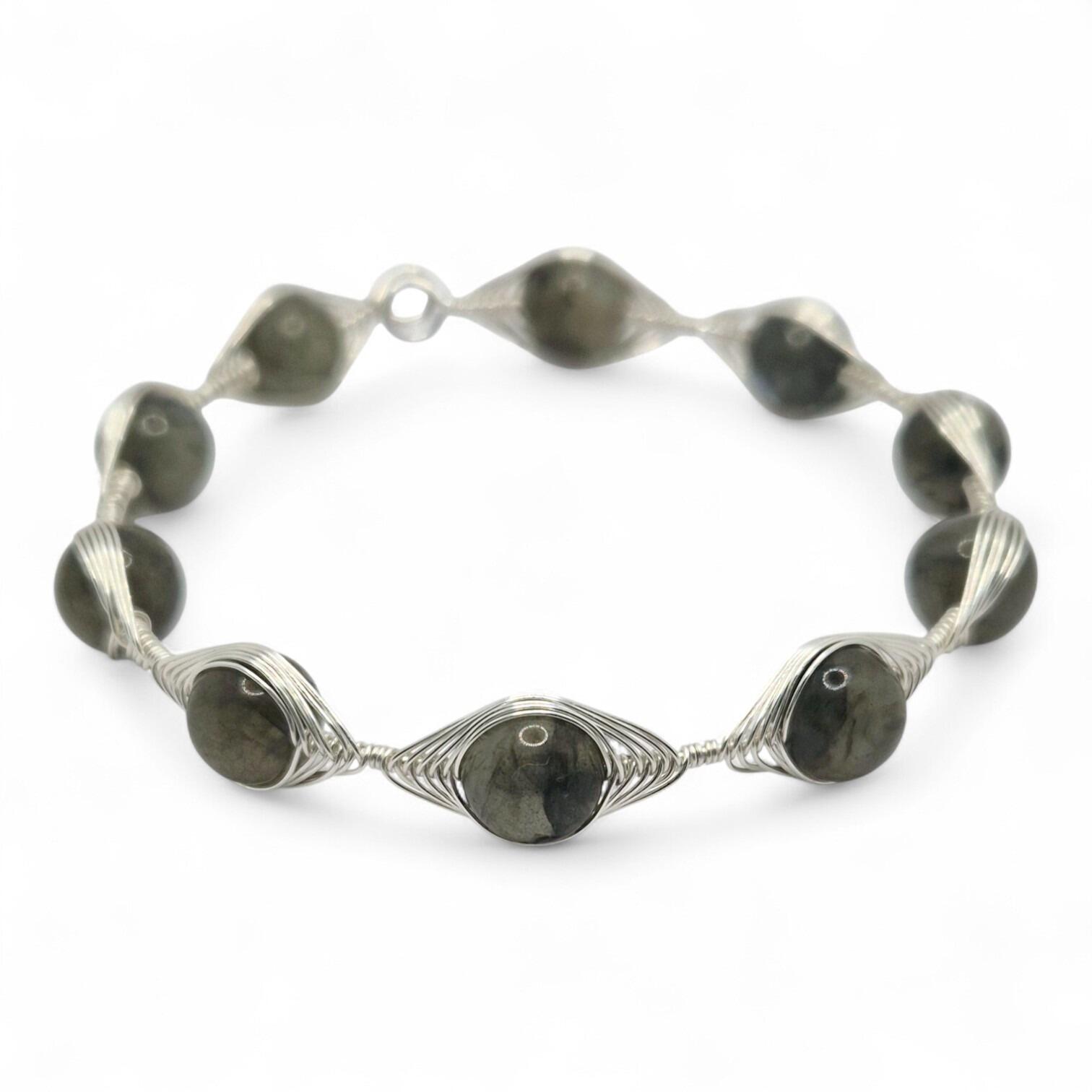 Ines Herringbone Memory Bangle labradorite jewelry making kit — DIY set with beads and instructions for creating handmade jewelry