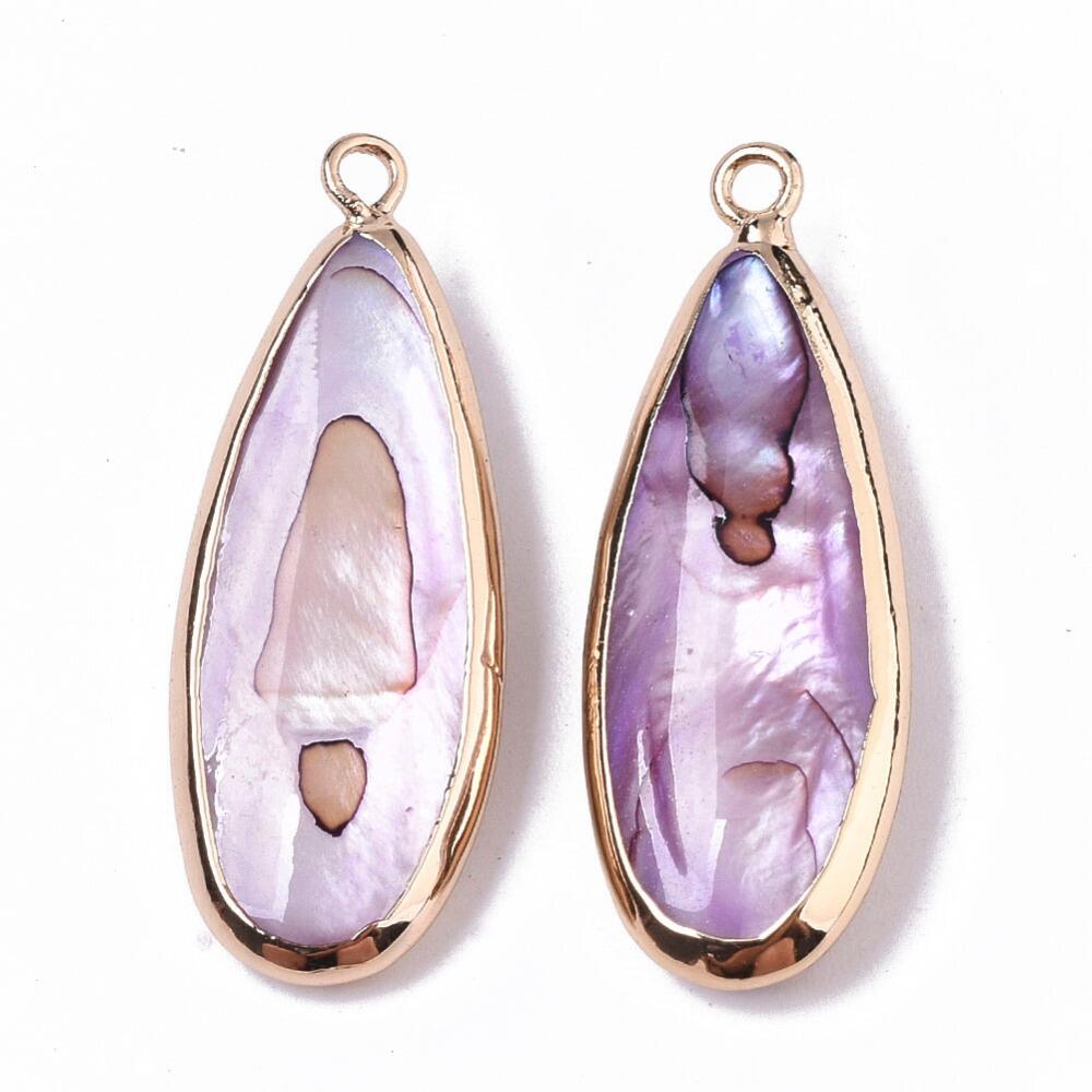 Shell Gold Plated Drop Pendant Violet 1pc 32 x 12mm for jewellery making