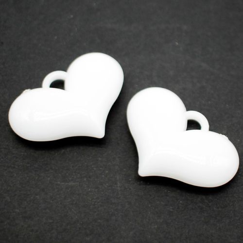 Acrylic Heart Charm 38mm White 1pc for jewellery making