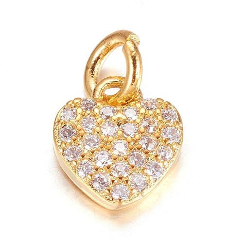 Brass CZ Heart Charm 8mm   Gold 1pc for jewellery making