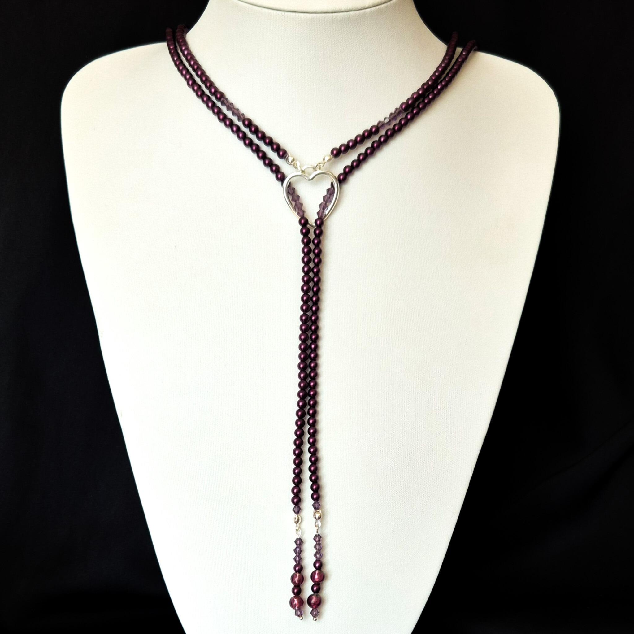 Rhodium Plated Dangling Heart Lariat Necklace