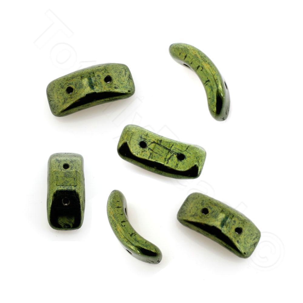 Czech Arc Bead 15mm - Olive Green 10pcs