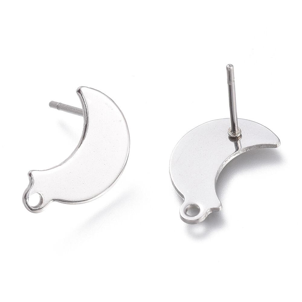 Stainless Steel Stud Earrings Moon 2 Pairs 14 x 10mm for jewellery making