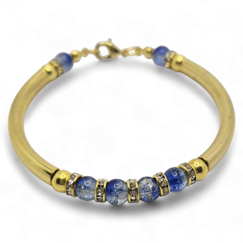 Lisa Curved Tube Bracelets   Gold Blue for jewellery making
