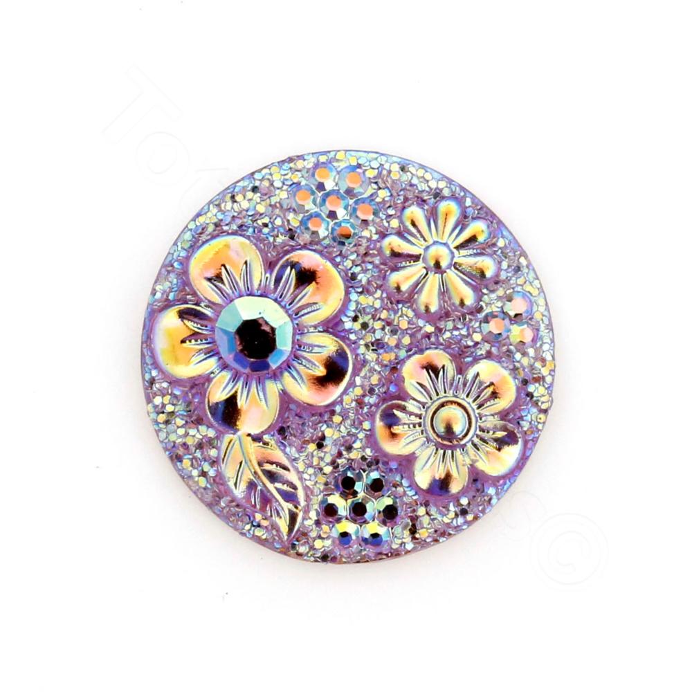 Acrylic Cabochon 20mm Disc - Flowers Lilac