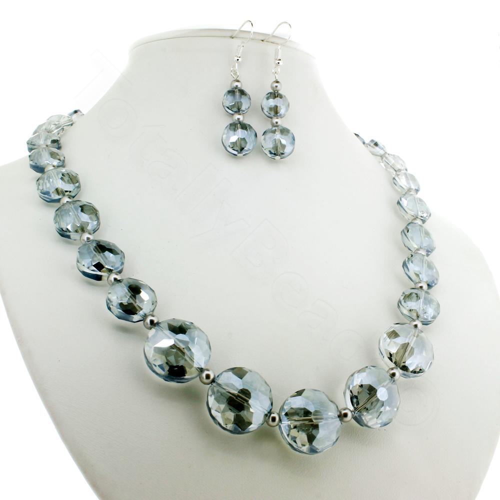 Crystal Coin Beads Set - Steel Blue