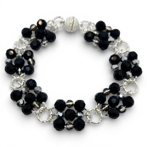 Melanie Crystal Bracelets x2   Jet Black 4mm for jewellery making