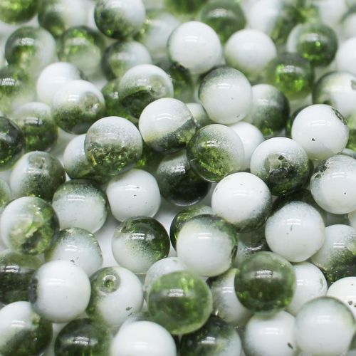 Crackle White Round Beads 10mm   Dark Green 40pcs for jewellery making