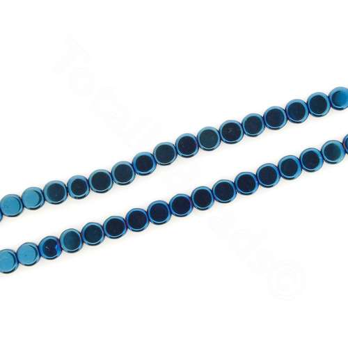 Hematite Flat Coin 4mm - Blue Plate