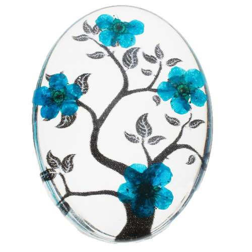 Everbloom Cabochon Oval 40x30mm - Branch Blue Flowers