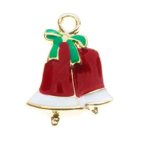Enamel Christmas Gold Charm - Twin Bells 2pcs