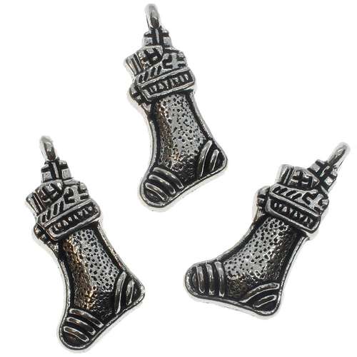 Metal Charm Christmas Stocking 11mm - Antique Silver 12pc