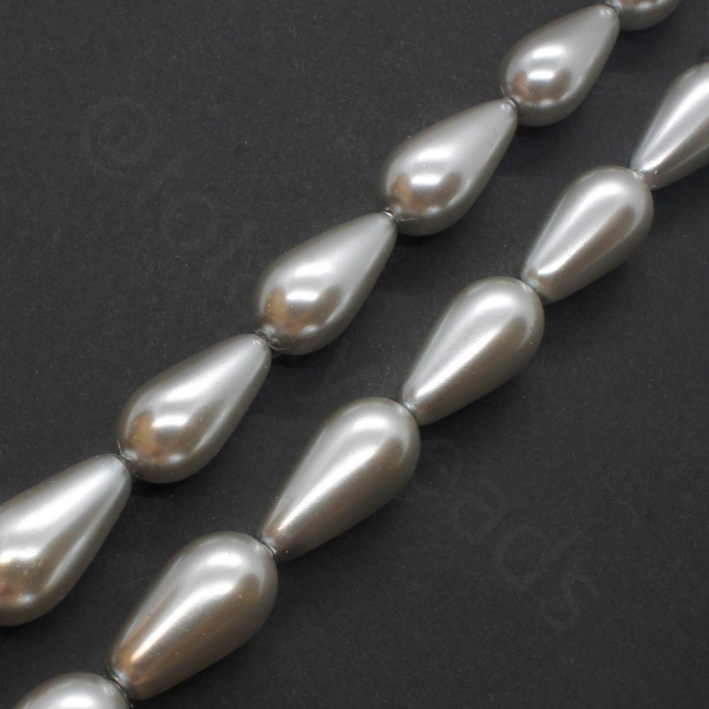 Glass Pearl Drop Beads 8x16mm - Silver Grey