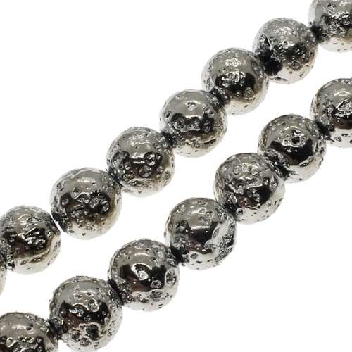 Lava Stone Bead 9mm - Dull Silver Plating
