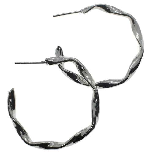 Twisted Loop Earrings 32mm - Rhodium