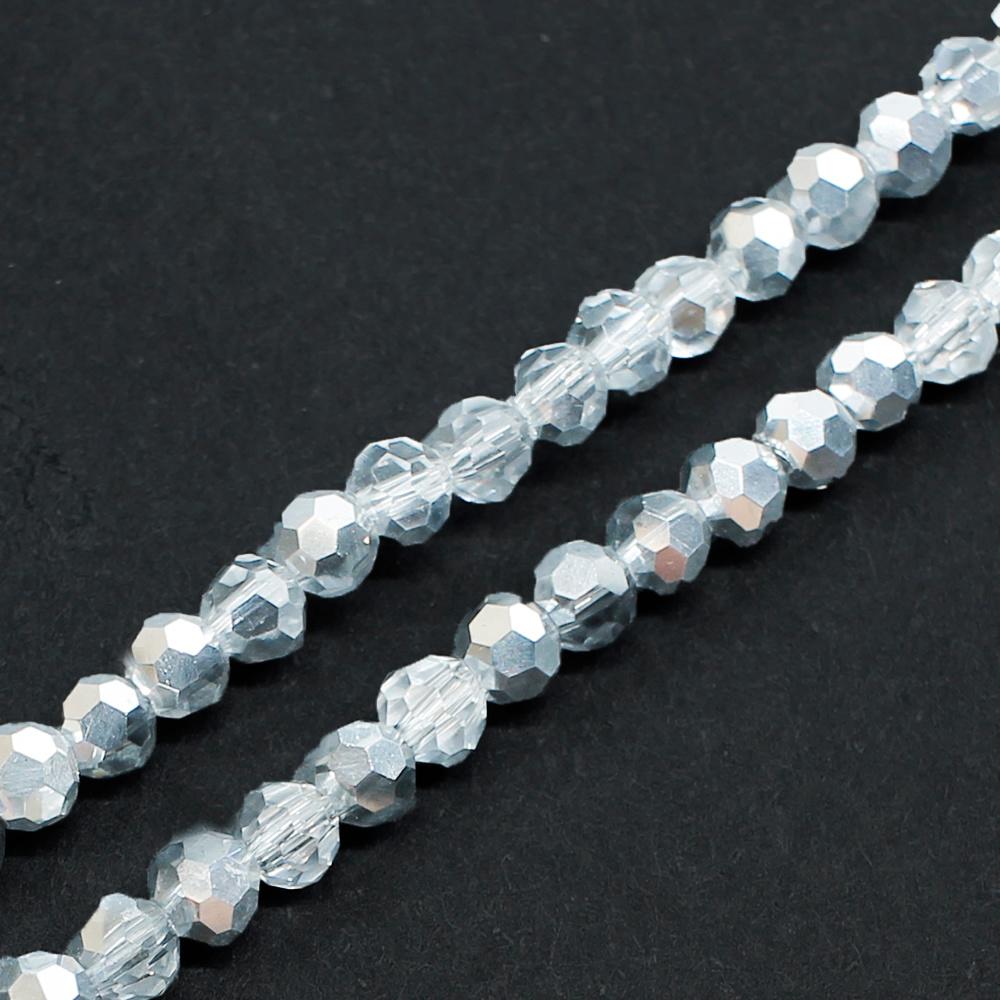 Crystal Round Beads  3mm - Half Silver Plate