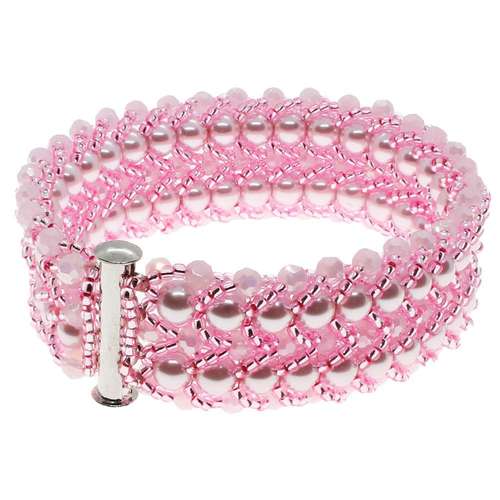 Double Row Flat Spiral Bracelet pink bracelet making kit — DIY set with beads and instructions for creating handmade jewelry