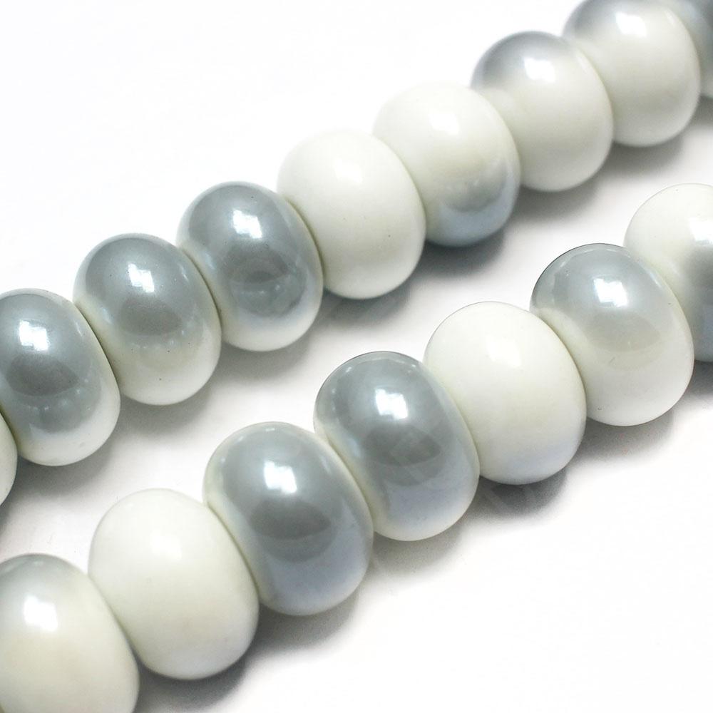 Ceramic Rondelle - 19x13mm - White with Grey