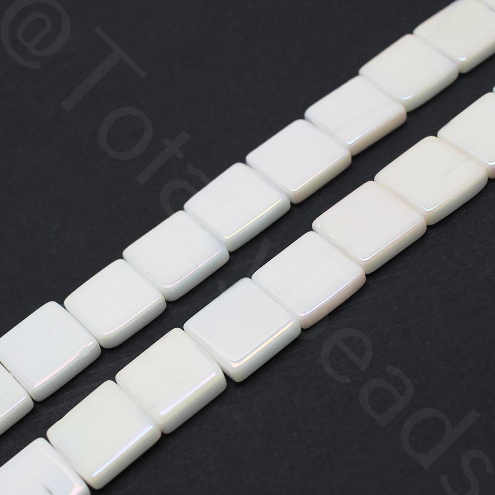 Ceramic Beads - Opaque White AB - Square 14mm