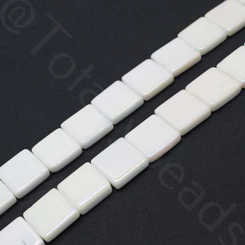 Ceramic Beads - Opaque White AB - Square 14mm