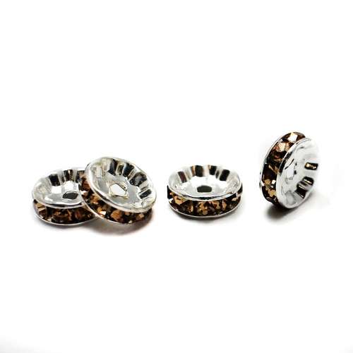 Crystal Diamante Silver Spacer Flat Rondelle - 10mm - Topaz