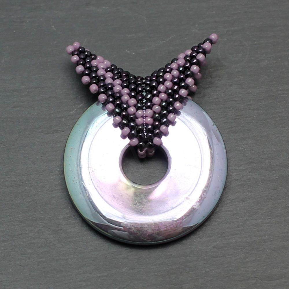 Beaded Bail on Hematite Coins - Silver Pink & Purple