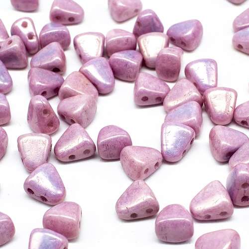 Czech glass Rulla beads bit czech glass beads 30pcs - luster metallic pink — two-hole beads for jewelry making and bead weaving
