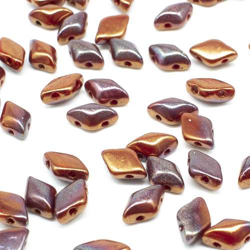 8x5mm 10g Czech glass Rulla beads opaque red bronze vega — two-hole beads for jewelry making and bead weaving
