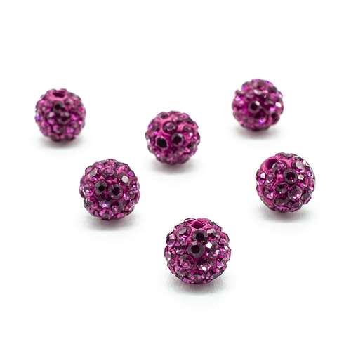 Shamballa Bead 8mm Round - Fuchsia 1pc