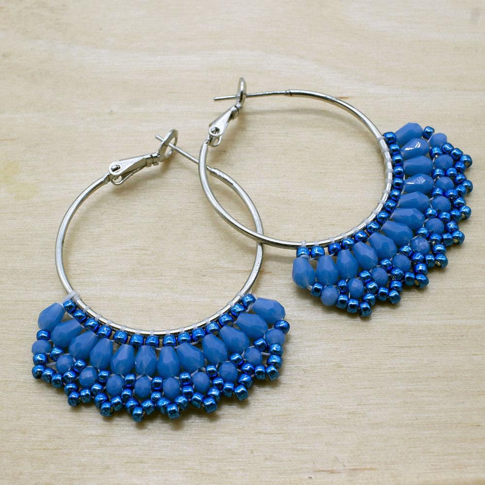 Brick Stitch Earrings - Opal Blue