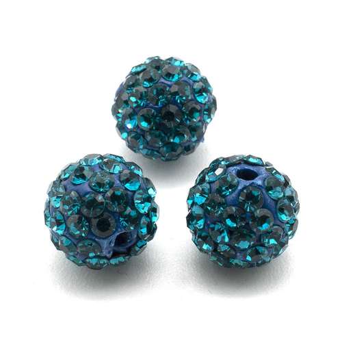 Shamballa Bead 10mm Round - Teal 1pc