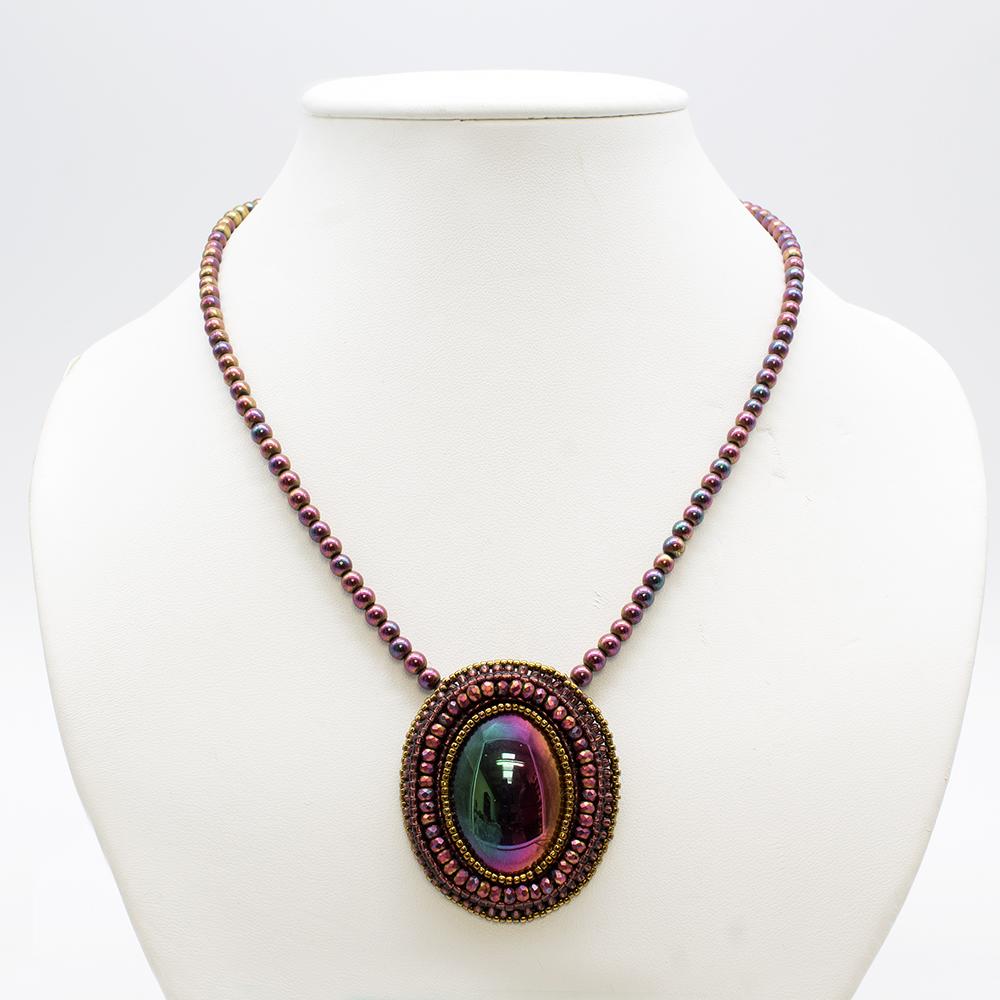 Embroidery Hematite Pendant and Necklace Kit - Red Rainbow