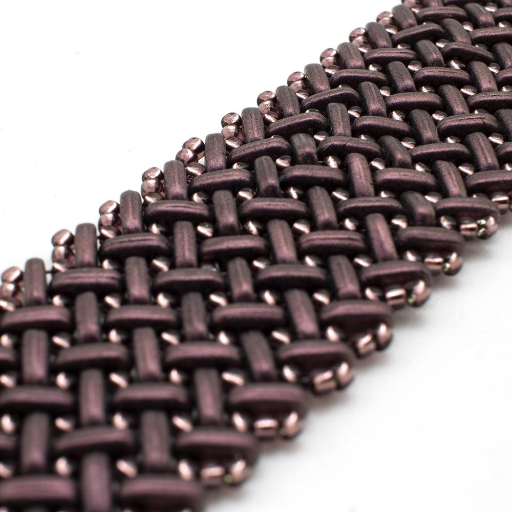 Chevron Stitch Bracelet with Czech Bars - Suede Pink