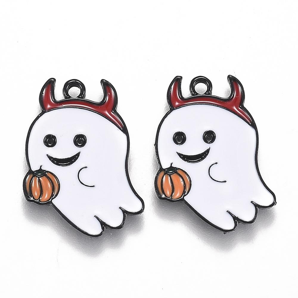 Enamel Halloween Charm - Ghost with Pumpkin 2pcs